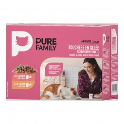 Bouchées en gelée poisson pour chat x12 Pure Family